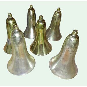 6 Vintage Gold Bell Large Decorations Or Ornaments 9x6